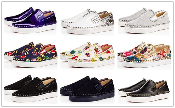 

2020 red bottom shoes junior studded spikes sneakers mens real leather trainers party shoes casual shoe leather sneakers, Black