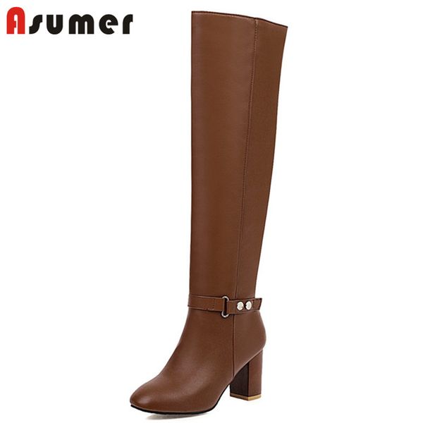 

boots asumer 2021 arrival knee high women pu rivet zip heels party wedding shoes fashion autumn winter woman, Black