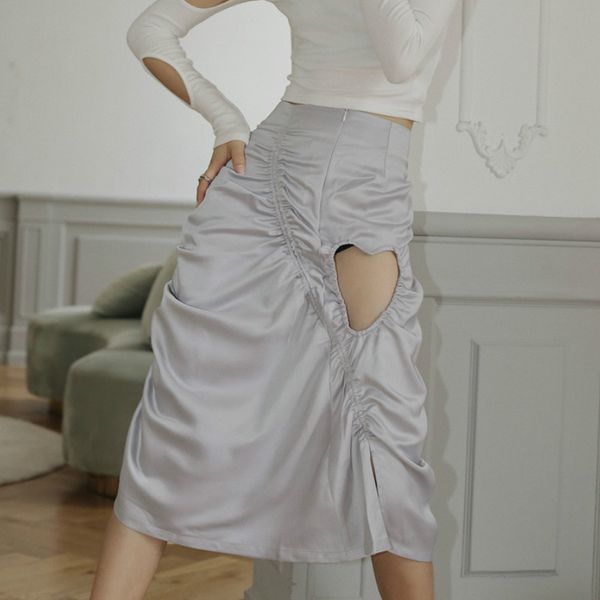 

zcsmll personality design love hollow punk korean fashion autumn winter loose big size woen skirt with irregular slits, Black