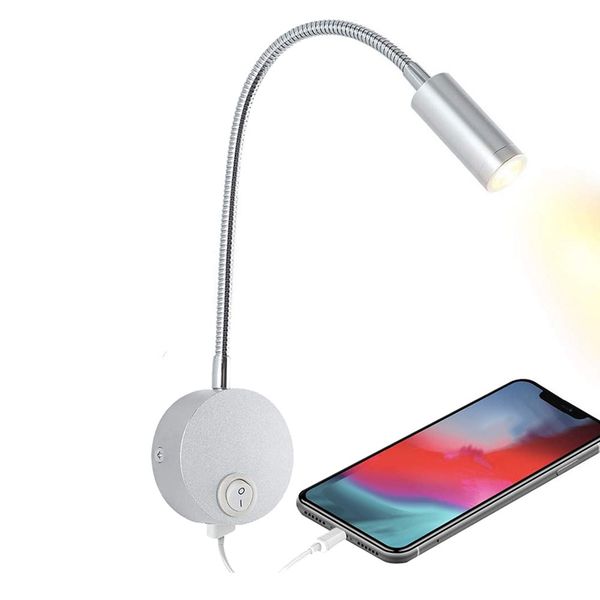 

dc 12v reading light with usb charging port rv interior lights flexible led light fixtures designed for car, caravans, boat, mot