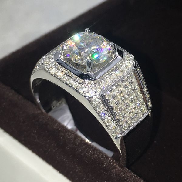 

vecalon brand jewelry handmade wedding band ring for men 3ct 5a zircon cz 925 sterling silver male engagement finger ring gift, Slivery;golden