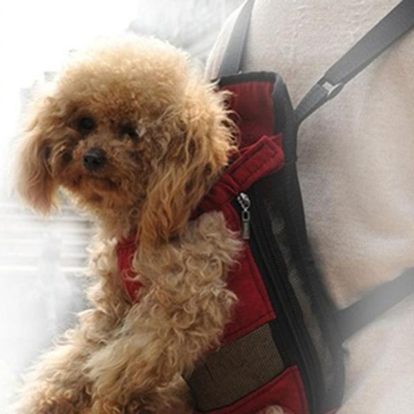 

portable pet dog carrier backpack adjustable shoulder travel bag zipper design chest pack
