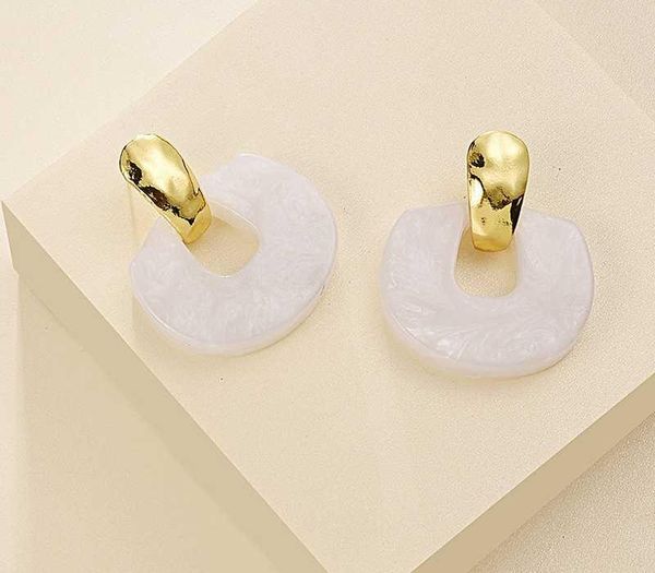 

european and american new alloy earrings creative acrylic geometric fan-shaped earrings fashionable wild, Golden;silver