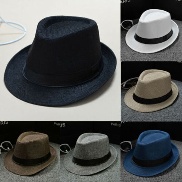 

hat men women fedora trilby wide brim cap summer beach sun panama hats, Blue;gray
