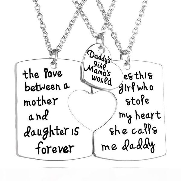 

члены семьи ожерелье set папа мать дочь heart-shaped установить цинковый сплав ожерелье 3шт бесплатная доставка, Silver