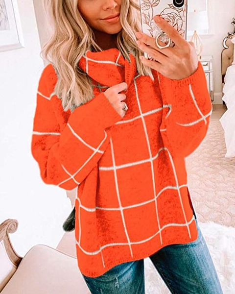 

long sleeve lapel neck fashion spring autumn clothing womens casual knitted sweater womens designer plaid sweater, White;black