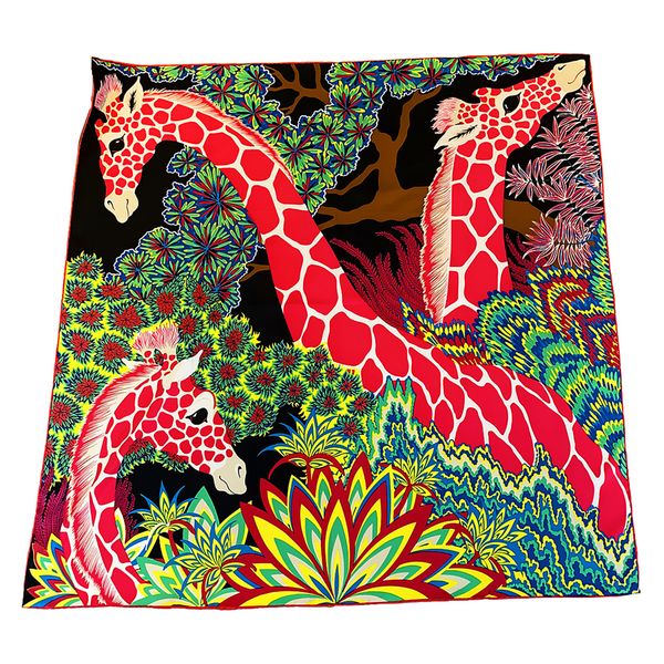 

hand rolled silk square scarf women 90 90 satin scarfs giraffe animal vintage head neck scarfs shawl female foulard femme ladies curling, Blue;gray
