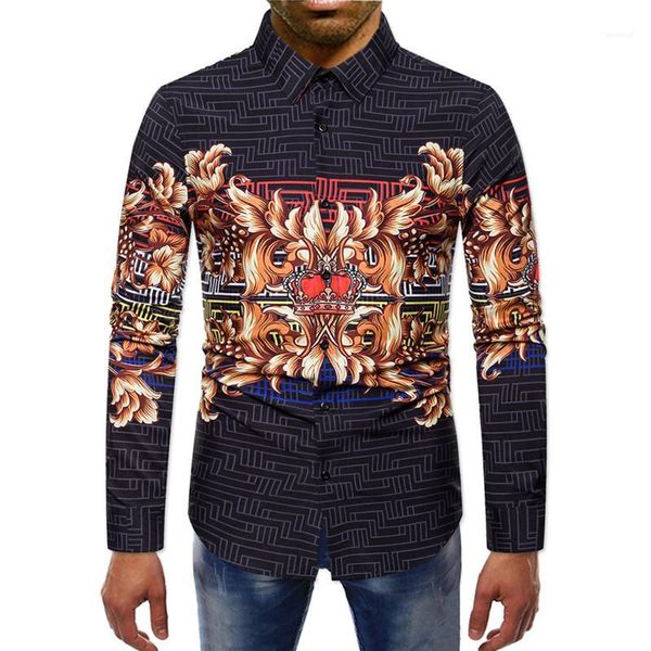 

floral print mens designer shirts casual single breasted males clothing digital print mens casual shirts fashion, White;black