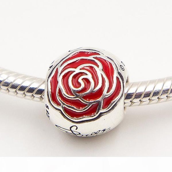 

925 sterling silver belles enchanted rose шарм бисера с красной эмалью подходит для европейского pandora ювелирных изделий браслеты ожерелья, Black