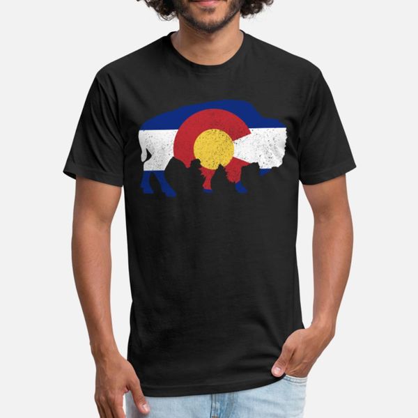 

bison colorado flag american buffalo t shirt men designer short sleeve round neck standard gift basic summer style kawaii shirt