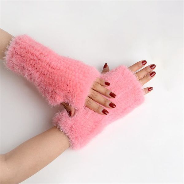 

2020 winter leather gloves ladies fur gloves new fashion pure elastic knitted women go off warm, Blue;gray