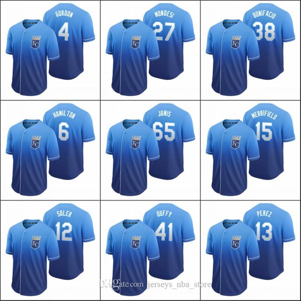 

канзас город royals men # 13 сальвадор перес 31 ian kennedy 5 джордж brett 4 алекс гордон женщины молодежь royal fade на заказ джерси, Blue;black