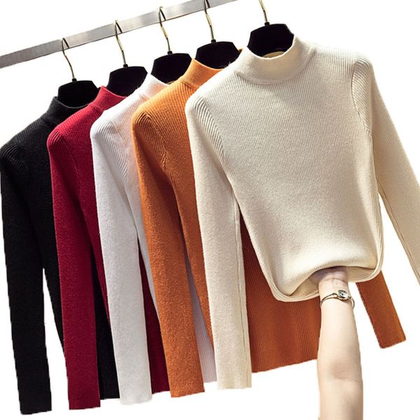 

women's sweaters knitted bottomed shirt for women 2021 winter long sleeve turtleneck pullovers womens clothing, White;black