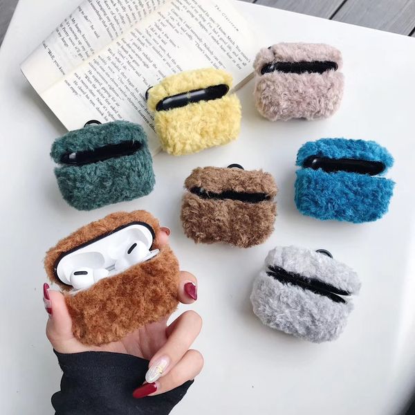 

winter fluffy furry dog hair brown plastic protective bluetooth wireless headset cover for apple airpods 1 2 charging case