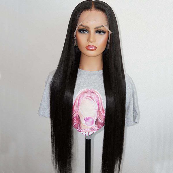 

stamped glorious 26inches straight black wig middle part synthetic super long wigs for black women heat resistant fiber lace wig