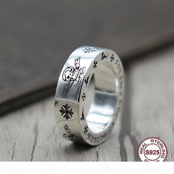 

s925 pure silver men's ring personality retro the punk style skull and bones classic ring gift to your lover