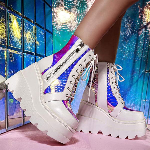 

2020 winter women's fashion multicolor wedge boots ladies zip up thick platform shoes warm mid-calf boots for ladies #3, Black