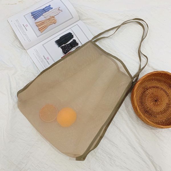

fashion foldable mesh women beach handbags large capacity reusable ladies shopping shoulder bags female daily use casual tote