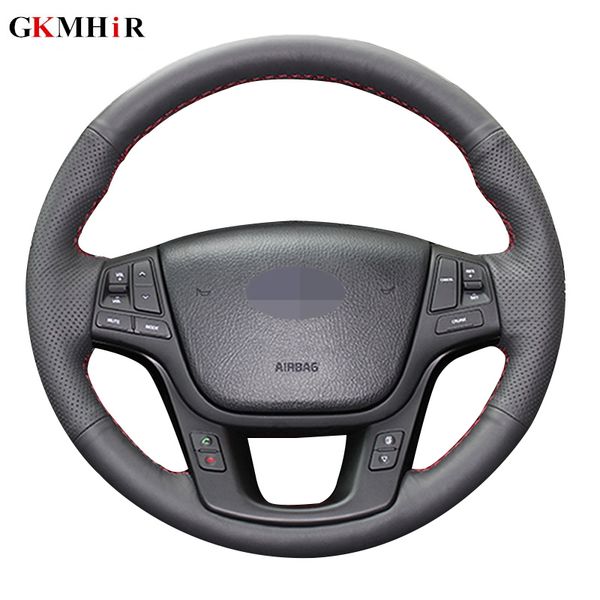 

diy hand-stitched steering wheel cover black artificial leather steering wheel cover for kia sorento 2009-2014
