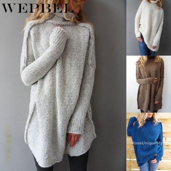 

women's sweaters wepbel women autumn knitted sweater casual solid color long sleeve turtleneck loose pullover bottoming, White;black