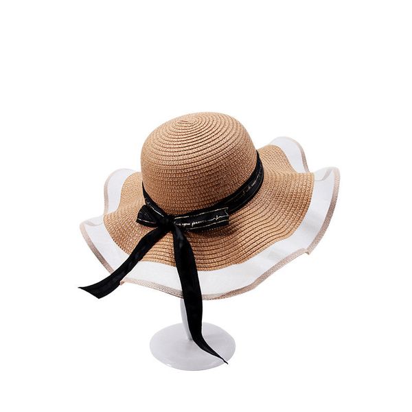 

kapelusz sun hats for women black ribbon lace up large brim straw hat outdoor beach hat summer caps chapeu feminino, Blue;gray