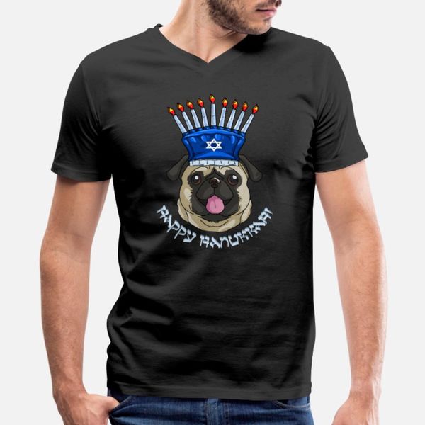 

pug menorah hat hanukkah chanukah gift gifts t shirt men printed short sleeve round neck trend loose funny casual summer style outfit shirt