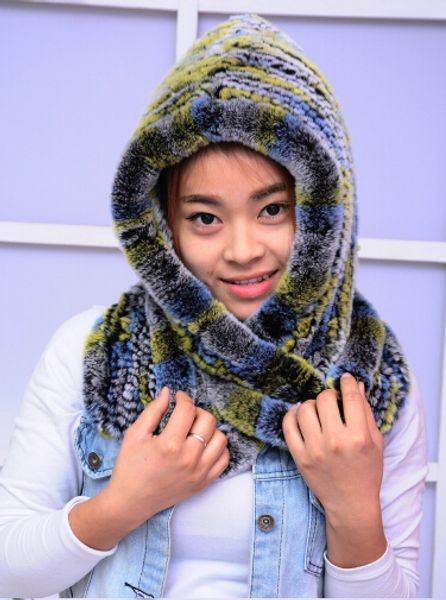 

thick winter fur hat hair weave scarves fur hat warm winter female, Blue;gray