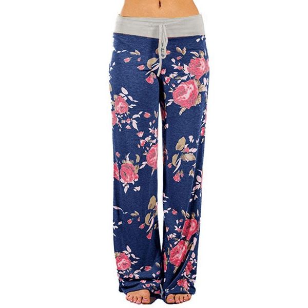 

high waist workout jogging legging loose yoga pant comfy stretch floral print drawstring sport palazzo wide leg lounge outfit