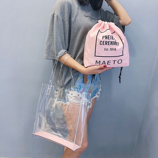 

bag women fashion transparent shoulder bag bundle pocket handbag beach bag sac a main femme #zer