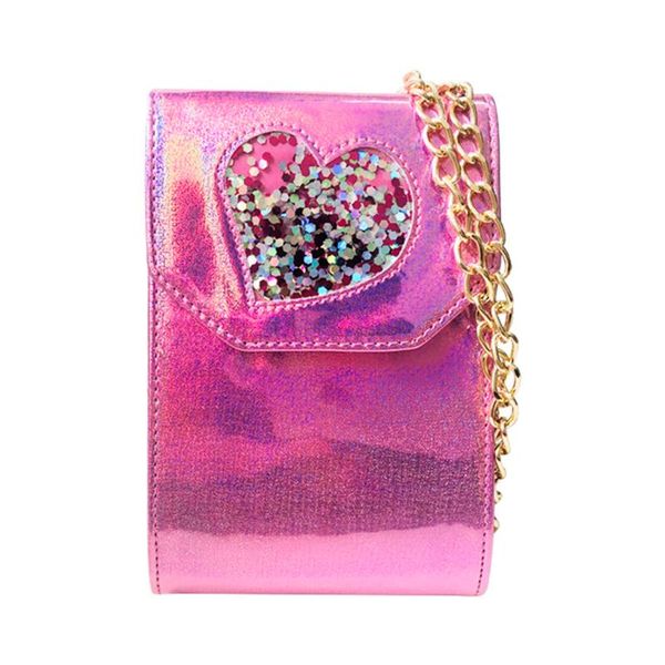 

fashion lady heart versatile flap mobile phone bag chains decoration messenger bag shoulder candy pattern type apr 27