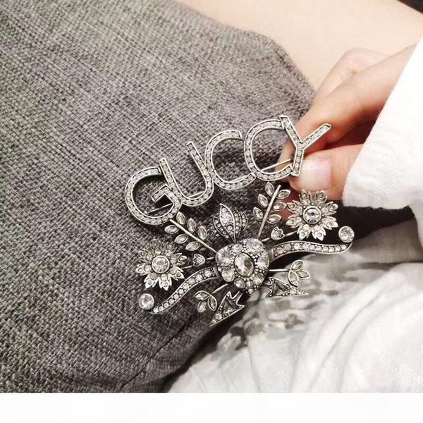 

designer letter brooch rhinestone letter luxury brooch popular famous jewelry accessories gift for love, Gray