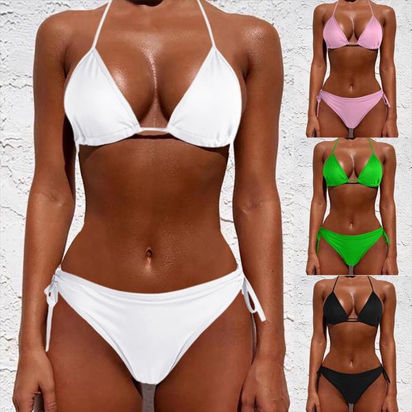 

2pcs women summer swimwear bikini set bra tie side g string thong beach suit swimsuit bathing suit swimming suit, White;black