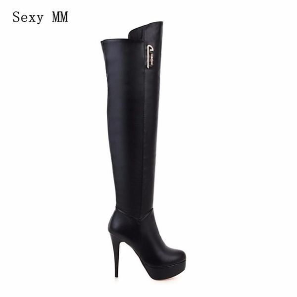 

spring autumn winter platform high heels boots women over-the-knee boots stretch woman thigh high plus size 34-40.41.42.43, Black
