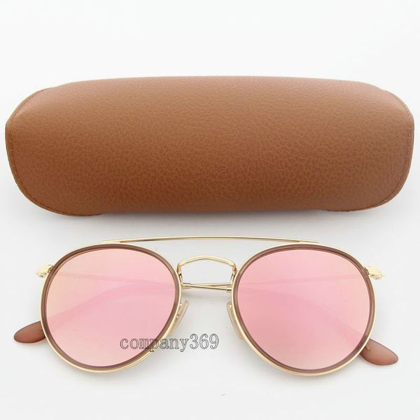 

new round style vassl sunglasses gold frame pink mirror glass lens 51mm for men women retro with brown box, White;black