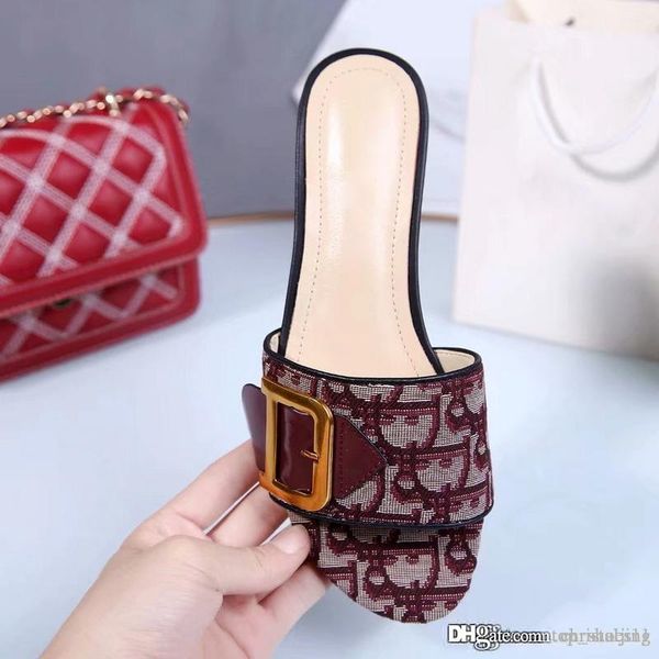 

european fashion brand women's slippers flat sandals summer luxury designer outdoor beach causal metal buckle strap slippers wit, Black