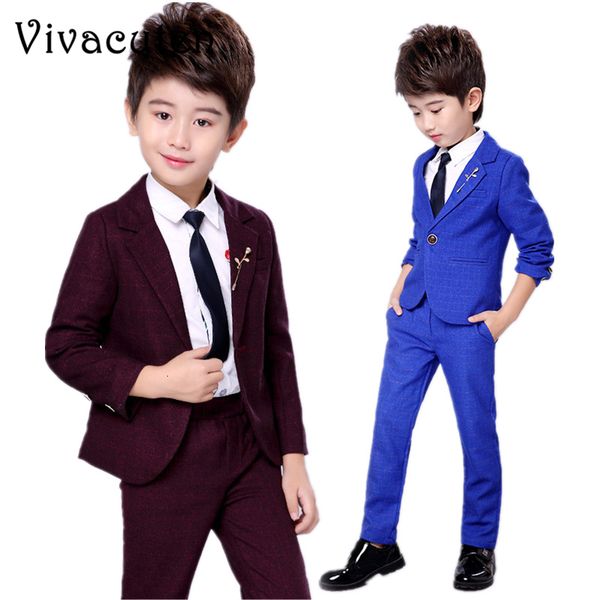 

fashion boys gentleman formal suits 2pcs solid blazer + pants suit set kids wedding clothing sets for children formal clothes, Blue