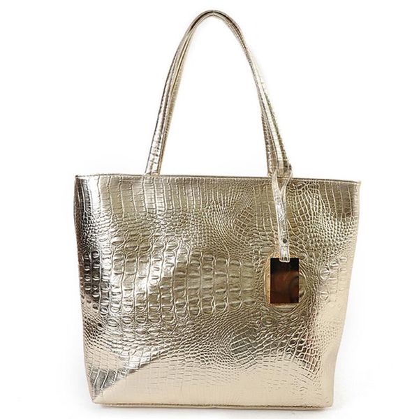 

brand fashion casual women shoulder bags silver gold black crocodile handbag pu leather female big tote bolsas sac a main mujer