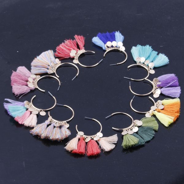 

bohemian retro ethnic style earrings exaggerated fashion ring chandeliers tassel rope long earring section jewelry, Silver