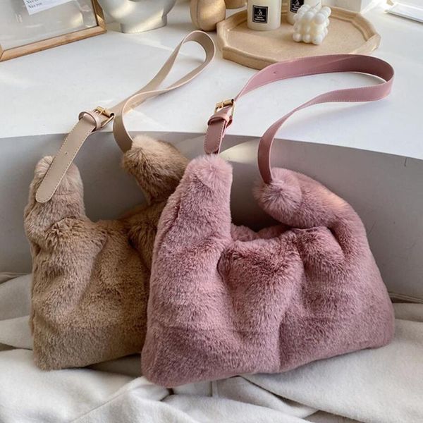 

elegant female large tote bag 2020 winter new quality soft plush women's designer handbag high capacity shoulder messenger bags