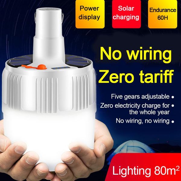 

100w super bright solar powered led lantern eu plug rechargeable portable bulb light outdoor indoor camping tent lamp led lamp