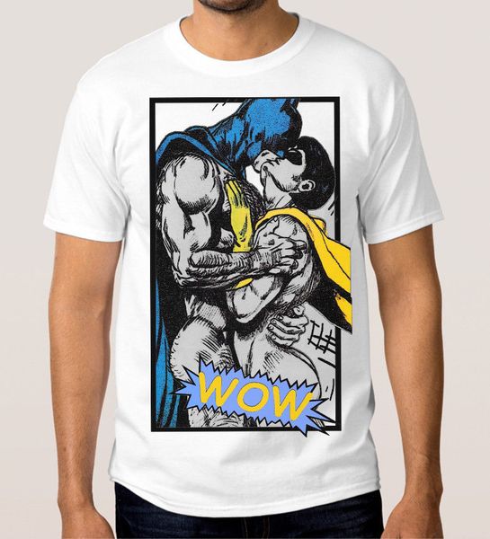 

batman robin wow kissing t-shirt gay slash men and women 2019 summer brand clothing 100% cartoon t shirt men t shirt