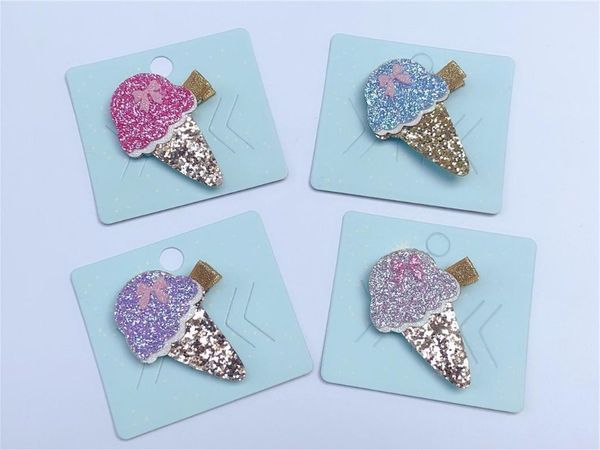 

boutique 20pcs fashion cute glitter icecream cone hairpins solid bow doublecone hair clips princess headwear hair accessories, Slivery;white