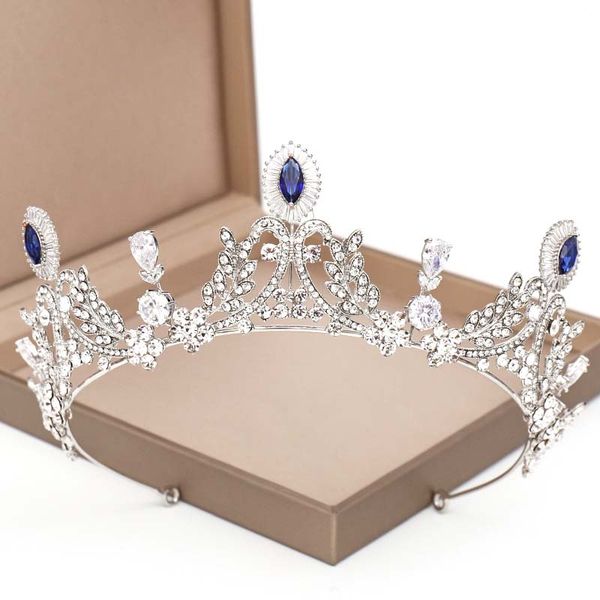 

forseven wedding hair ornaments handmade royal blue crystal crowns bridal tiara wedding headpiece hair accessories jl, Golden;silver