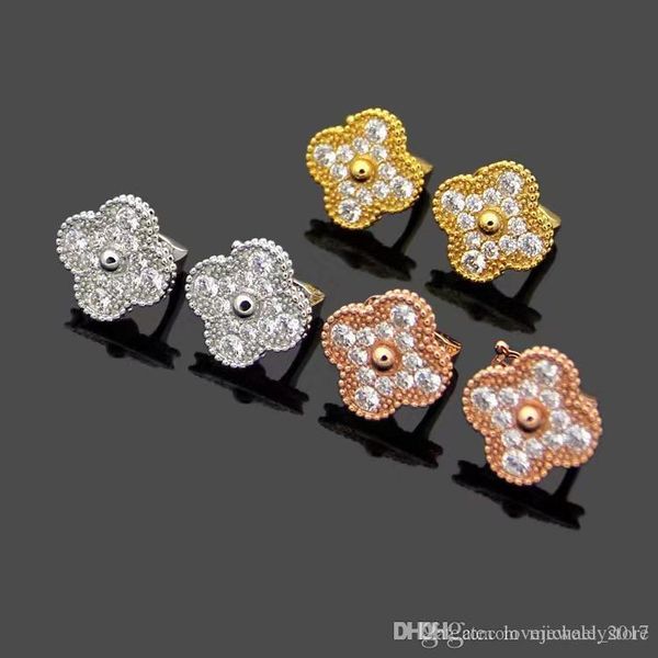 

luxury designer jewelry women earrings clover diamond earrings aurous high version silver rose gold 18k gold elagant four leaf flower stud, Golden;silver