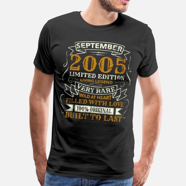 

15 years birthday vintage born september 2005 t shirt men personalized 100% cotton size s-3xl family comfortable spring autumn formal shirt