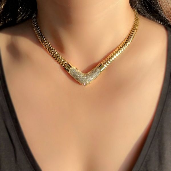 

charm necklace for women luxury cubic zircon gold color copper chain punk hip hop choker necklace 2020 fashion statement jewelry, Silver