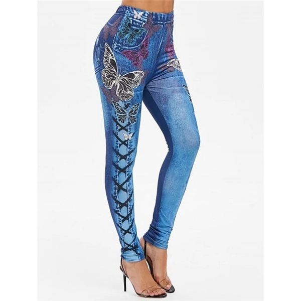 

women's leggings new fashion casual creative butterfly print slim waist autumn all match street ladies ankle pants, Black