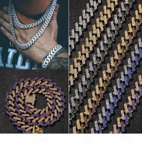 

15mm 6 colors luxury designer gold silver hip hop bling diamond cuban link chain necklace for men miami rapper bijoux mens chains jewelry
