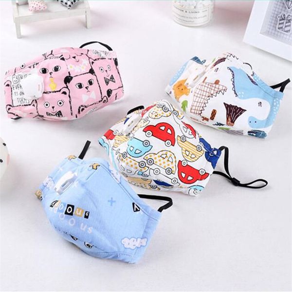 

kids face mask cartoon print anti dust face masks with filter breather valve boys girls cotton protective mask washable sports masks ins