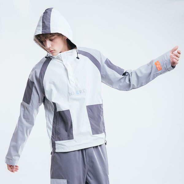 

grey blue hip hop mens hooded windbreaker jacket autumn spring patchwork streetwear jackets coats casual windbreaker coats, Black;brown